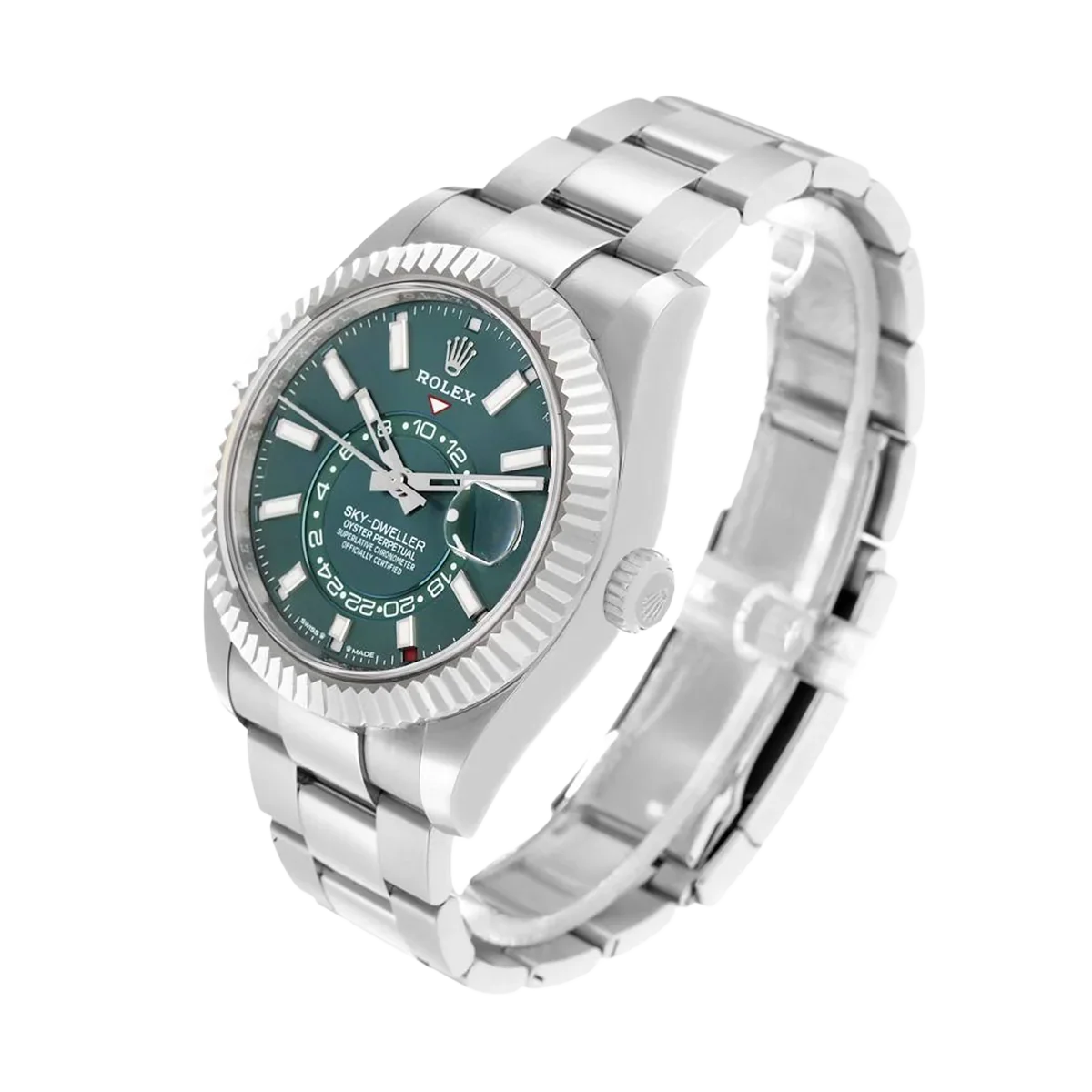 Sky-Dweller 42mm Steel White Gold Green Dial Mens Watch 336934