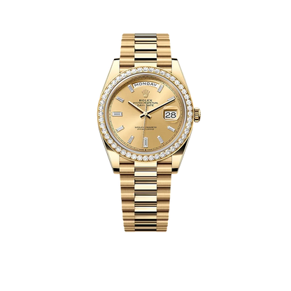 Day-Date 40mm 228348RBR Yellow Gold Diamond Bezel Champagne Diamond Dial