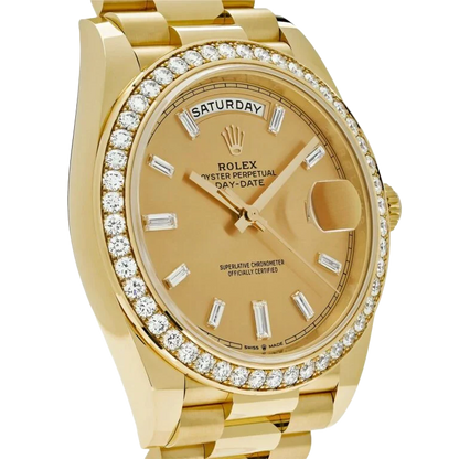 Day-Date 40mm 228348RBR Yellow Gold Diamond Bezel Champagne Diamond Dial
