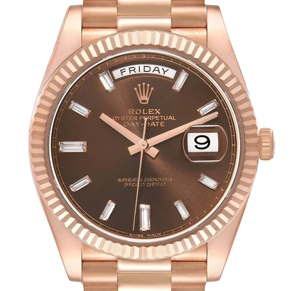 President Day-Date 40mm Rose Gold Chocolate Diamond Watch 228235