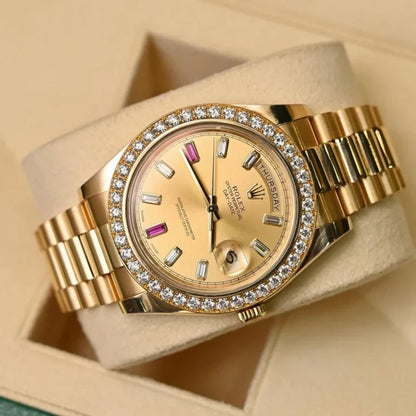 President Day-date II 41mm 218348 18k Yellow Gold Baguette Diamond & Ruby Dial