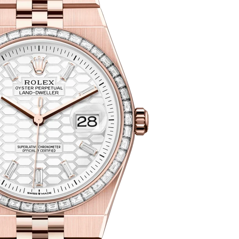 Land-Dweller Oyster 40mm Everosegold & Diamonds Intense White Honeycomb Motif Dial  127385TBR-0003