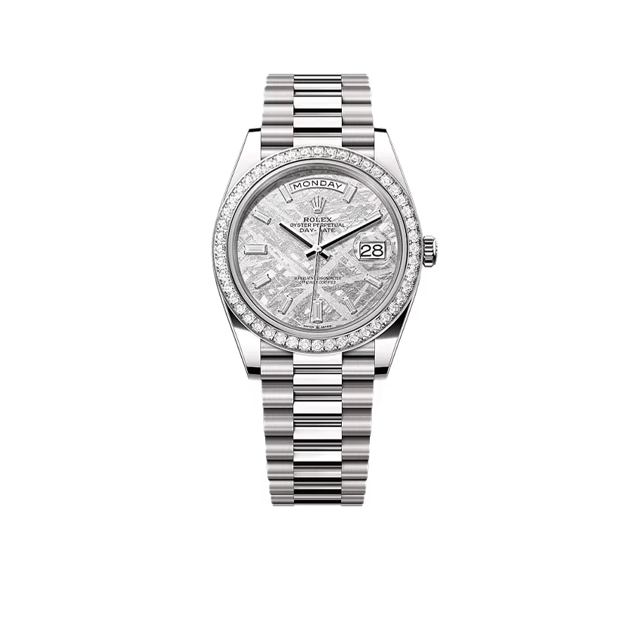 Day-Date 40mm Meteorite Dial, Platinum Diamonds M228349RBR-0040 New