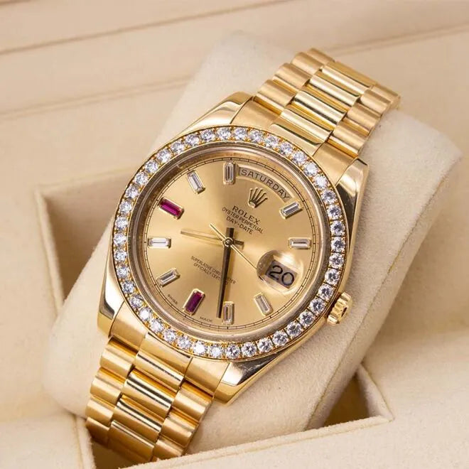 President Day-date II 41mm 218348 18k Yellow Gold Baguette Diamond & Ruby Dial