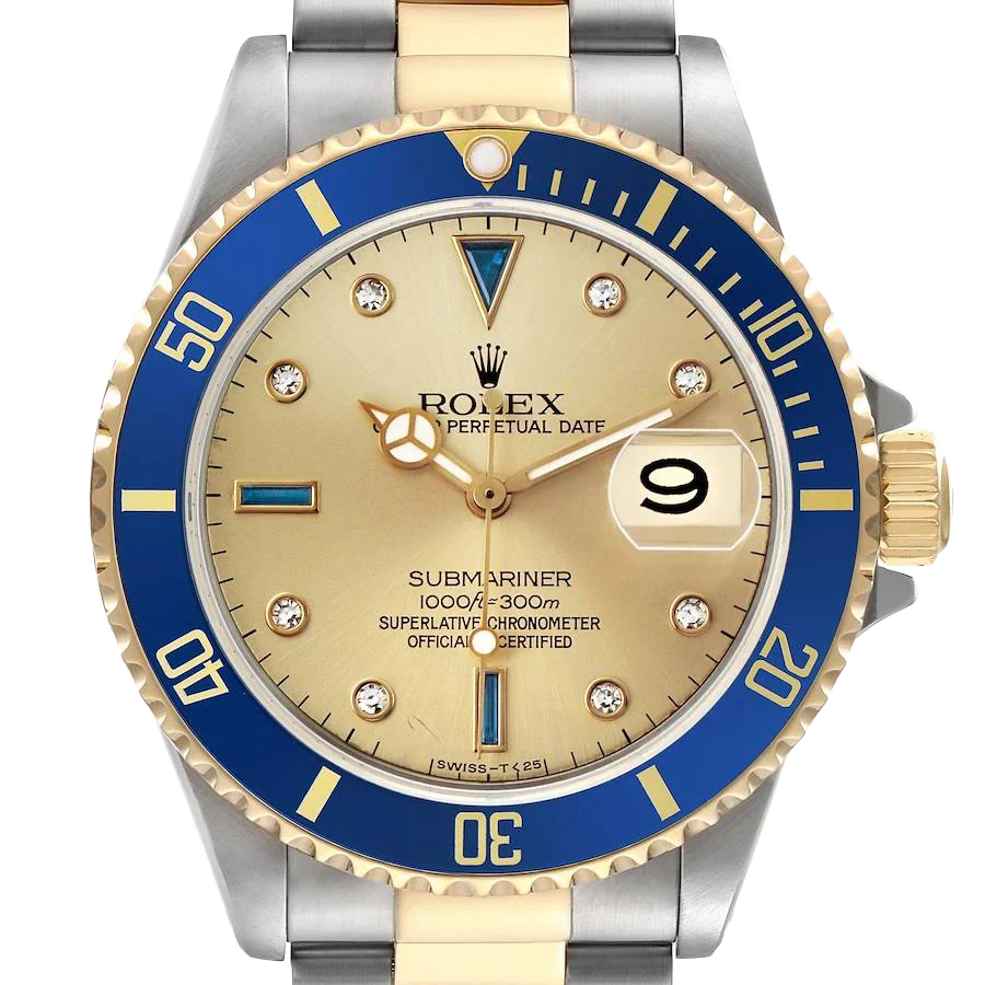 Submariner Steel Yellow Gold 40mm Diamond Serti Mens Watch 16613