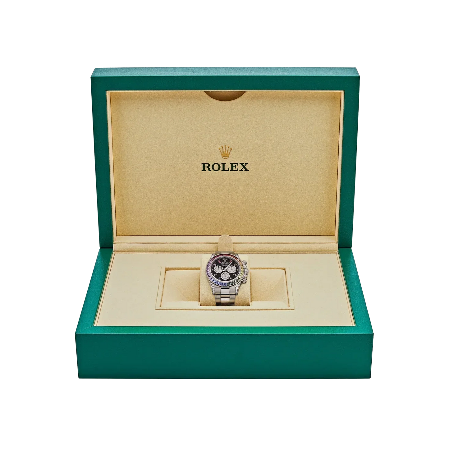 Daytona 40mm 116599RBOW Rainbow White Gold Black Dial